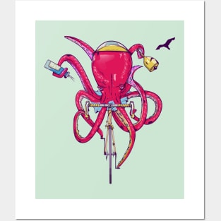 Octopus riding a bike Posters and Art